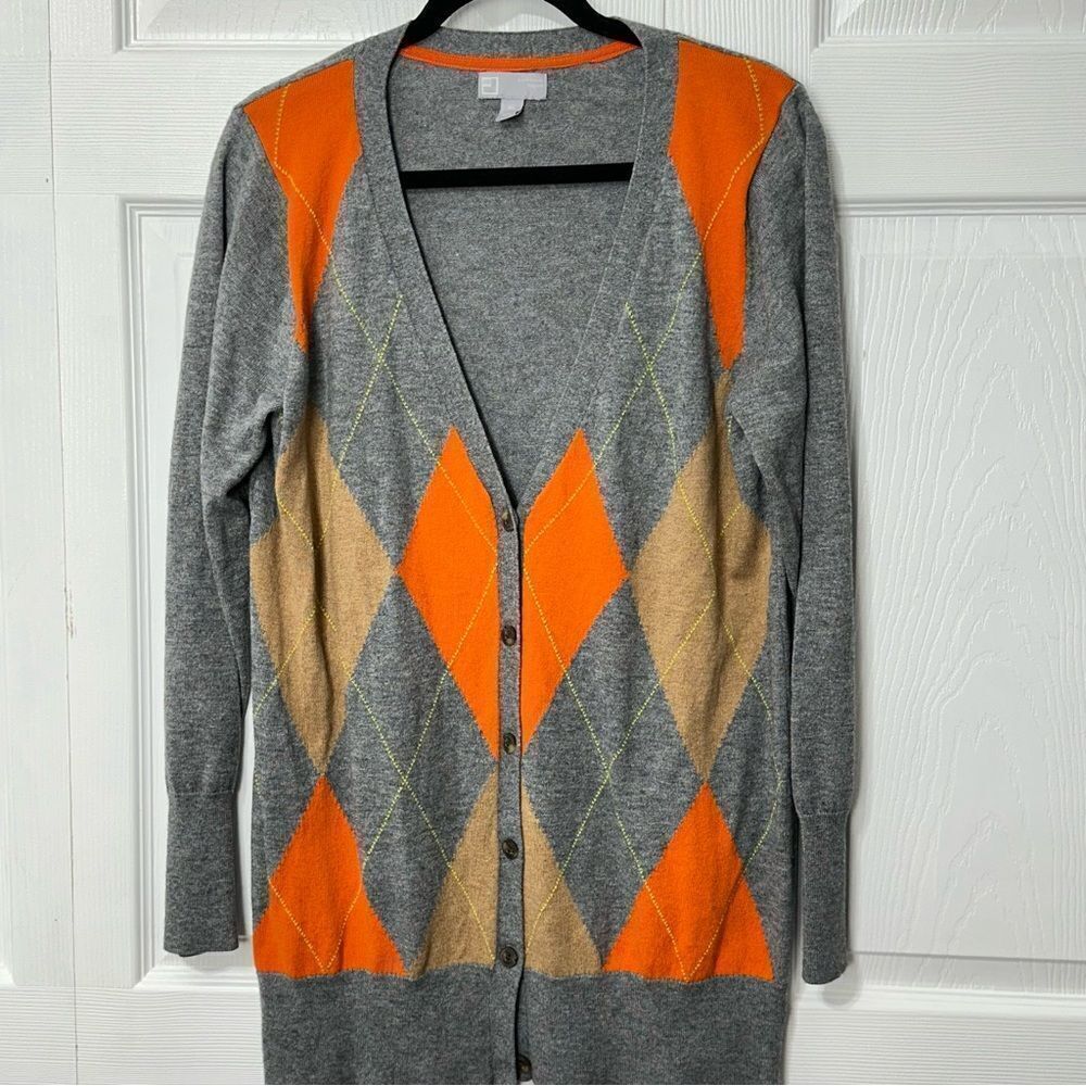 JCPenney Cardigan Argyle JCP Cashmere Blend Sweater Fall Colors XL